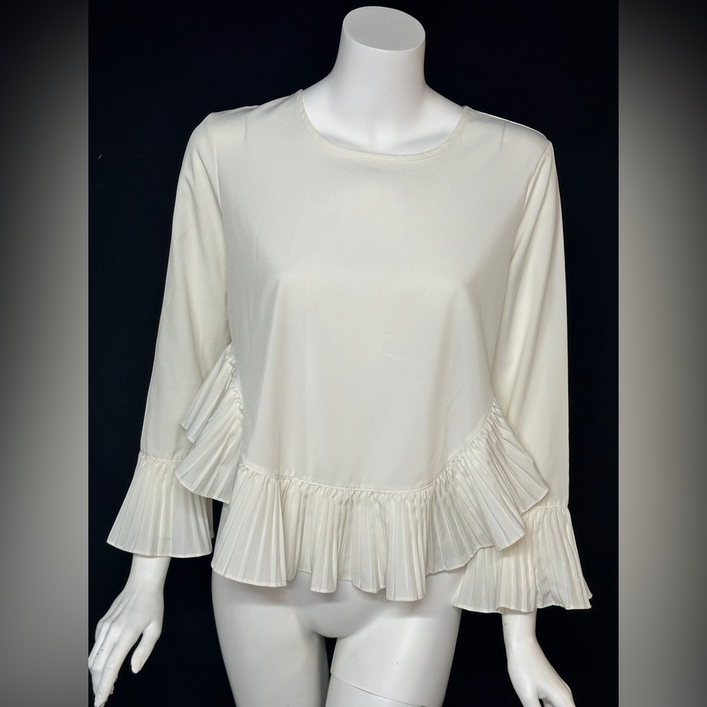 Bhatti Paris Size L/XL Elegant Cream Ruffle Blouse